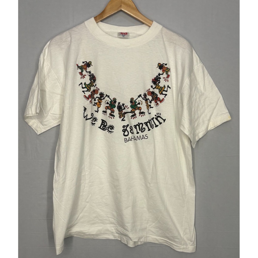 We Be Jammin Bahamas T-Shirt Mens White Graphic 2XL Vintage 90s Dorsett Tees